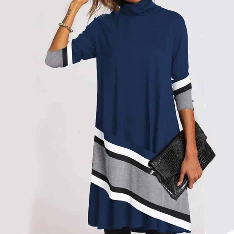 Зимняя водолазка, теплая винтажная женская одежда с принтом, элегантные лоскутные платья с длинными рукавами, женские повседневные свободные платья