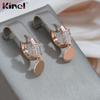 Glossy Disc Drop Earrings For Women Kinel Luxury Zircon Bride Wedding Jewelry