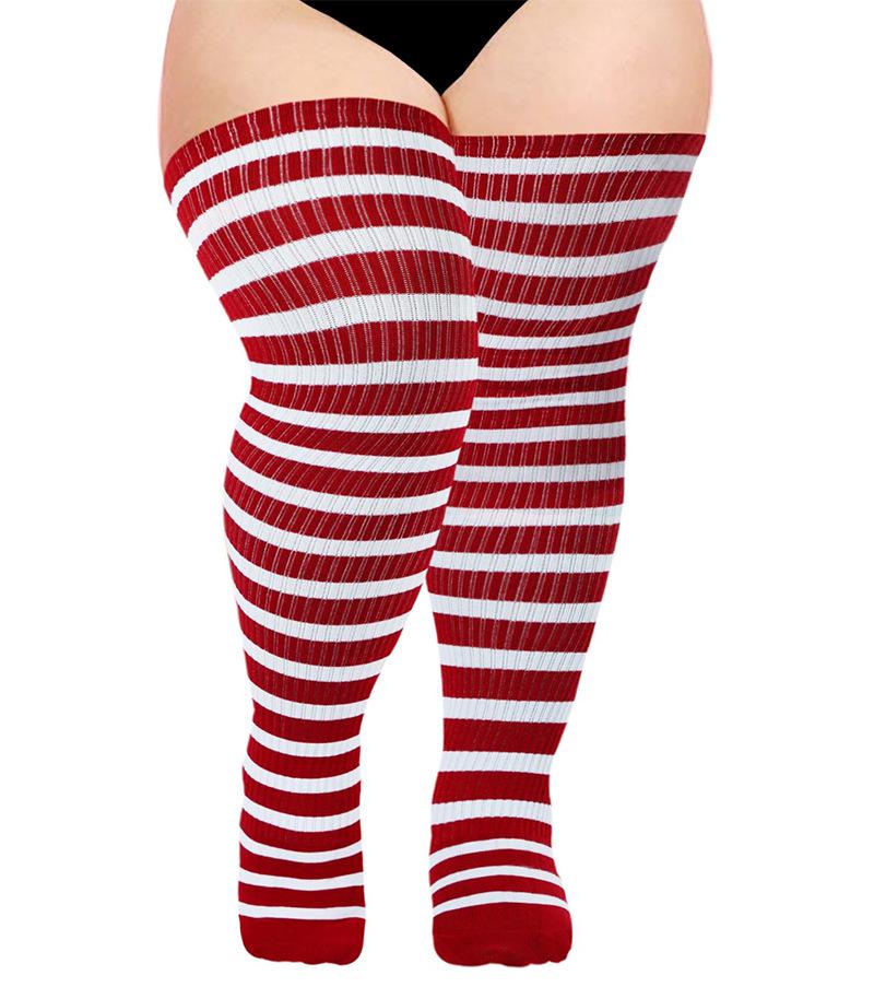 Полосатые компрессионные гольфы выше колена большого размера - Очень толстые для Хэллоуина, осени, зимы и Рождества