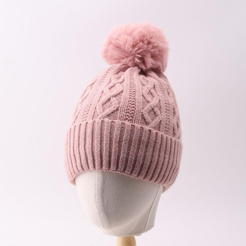 Womens Knit Beanie With Pom Warm Fleece Lined All-match Fall Winter