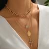 Long Cross Necklace Diamond Pendant Femininity Multi-Layer Madonna Thanksgiving Collarbone Chain