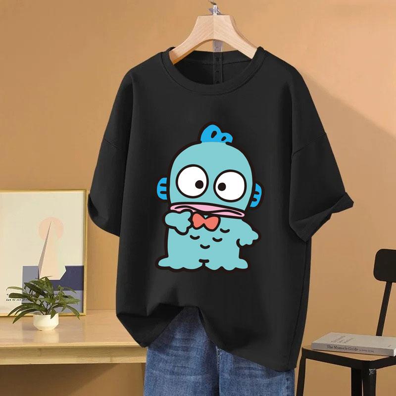 Hangyodon Cartoon Anime Women T-shirt Summer Short Sleeve 100% Polyester Women Tee Shirts Tops 2025 New Fashion Couple Clothes