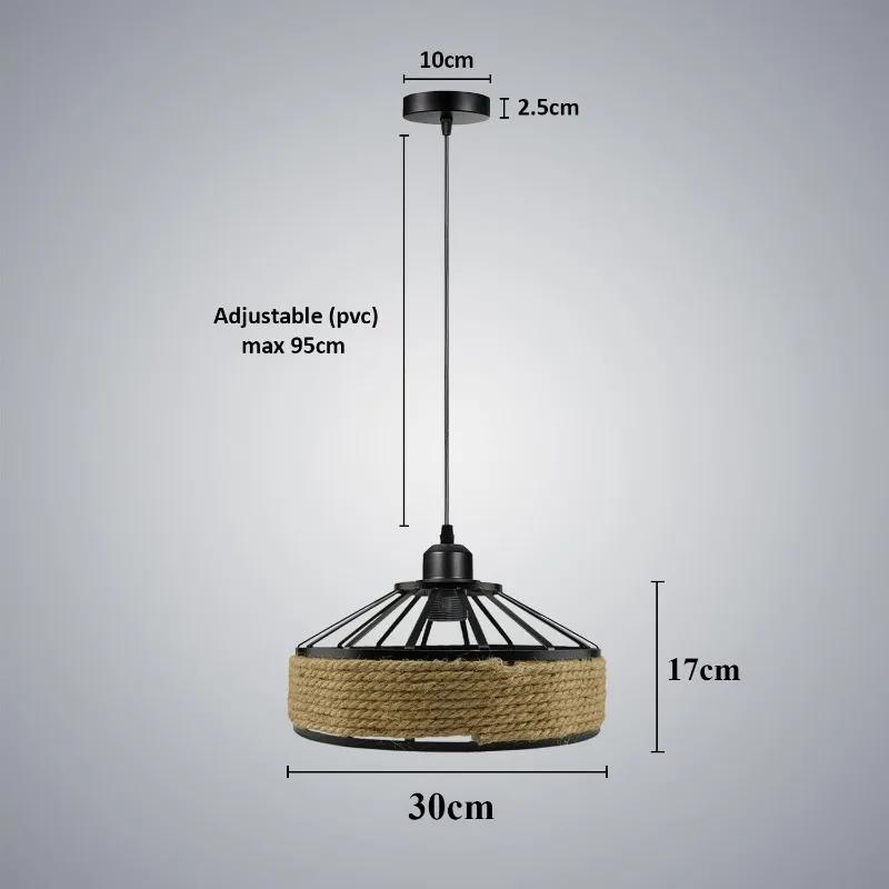 Industrial Pendant Light, Vintage Black Metal Lamp with Manila Rope, Rustic Wall Sconce for Bathroom Hallway Living Room