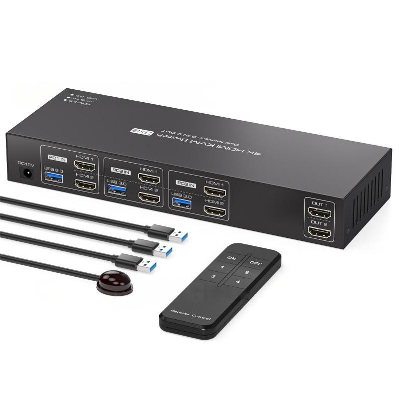 3-Way Dual-Channel HDMI 2.0 & USB 3.0 Input to 1-Way Dual-Channel HDMI & 4-Way USB 3.0 Hub Output.