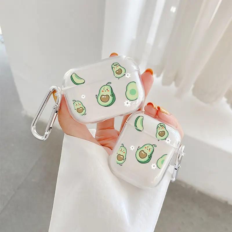 Transparent full-screen cute avocado case compatible with AirPods 1/1 Gen Apple Pro/1 wireless Bluetooth earphones