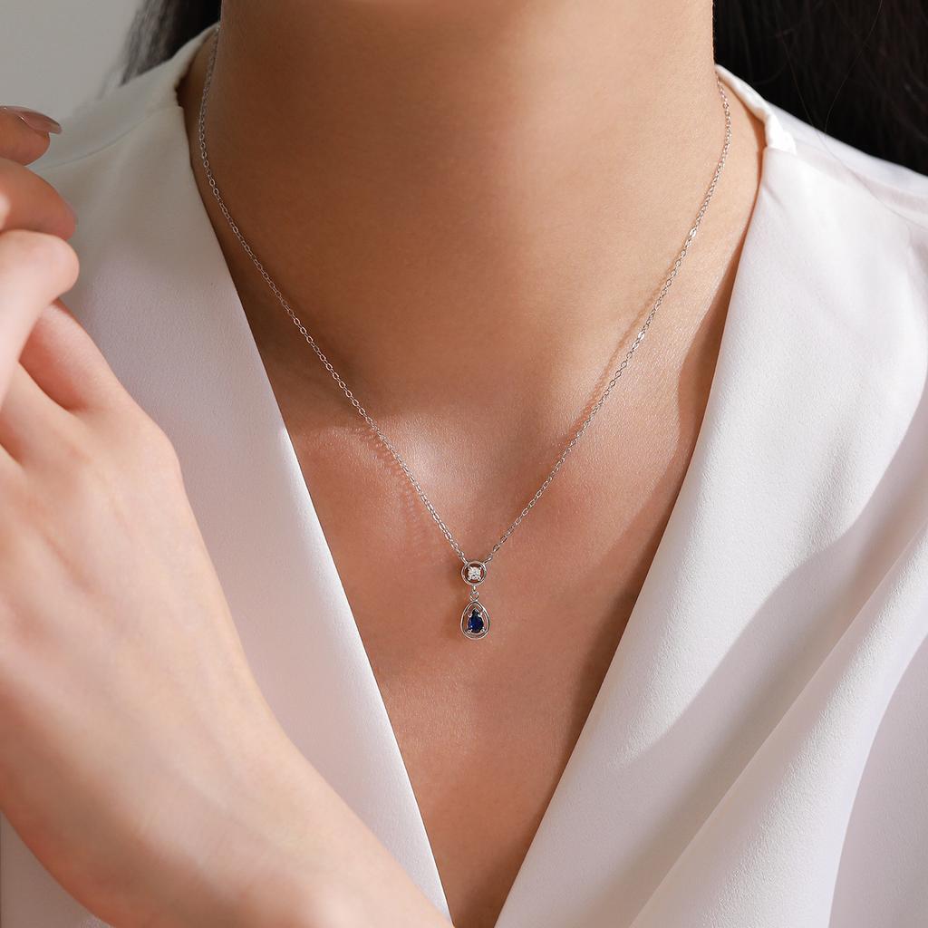 Women's Trendy Gift Rhodium Plated Link Chain Elegant S925 Sterling Silver New Water Drop Zircon Pendant Necklace