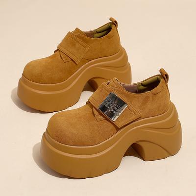 Мода Новинка 2025 Осень 9 см Высокий каблук Повседневная кожаная обувь Женские массивные кроссовки Удобные туфли-лодочки Высокая платформа Обувь для ходьбы Женщина