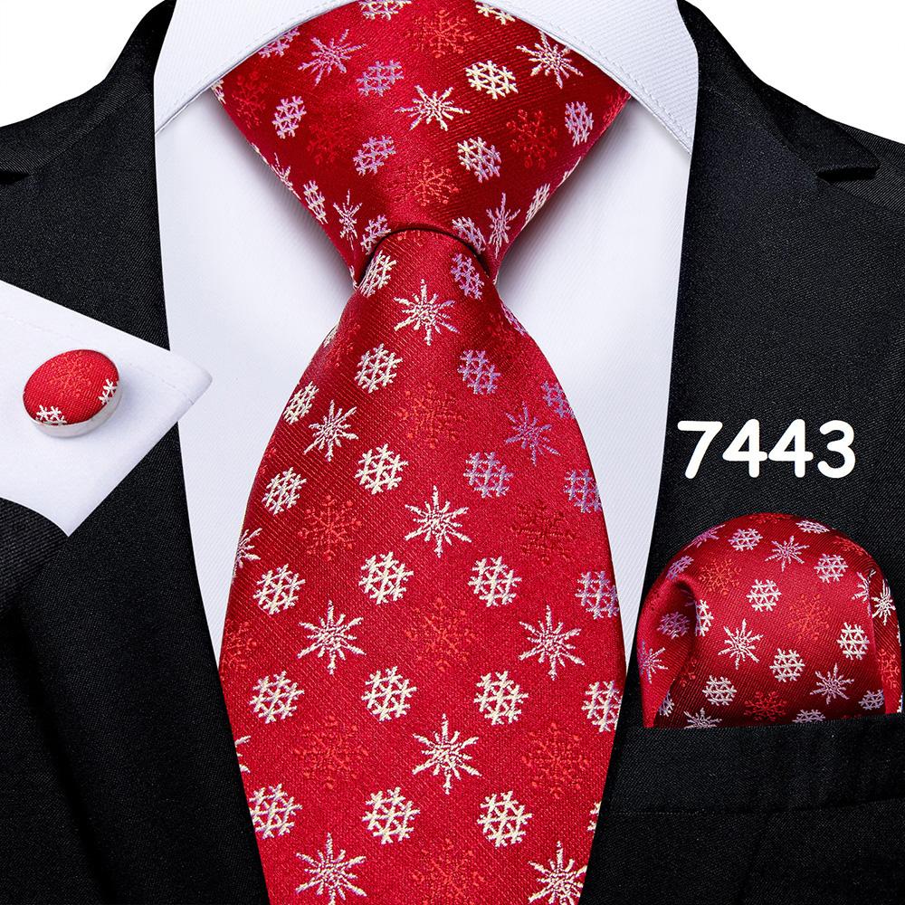 Mens Christmas Tie Set Red Blue Green 8cm Wide Silk Neck Tie Hanky Cufflinks Set Gift For Men Accessories