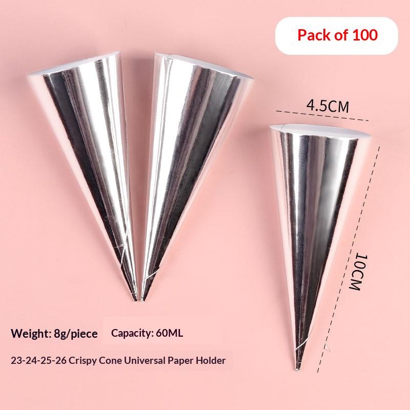 100PCS Aluminum Foil Paper Cone Sleeve Disposable Ice Cream Cone Holder for Food Service Convenient and Hygienic Use
