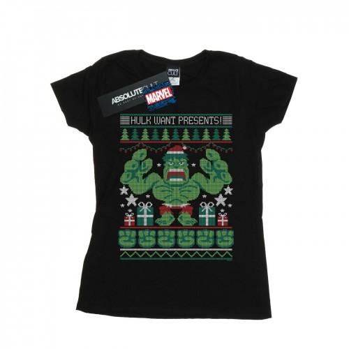 Marvel Womens/Ladies Hulk Want Presents Fair Isle Cotton T-Shirt