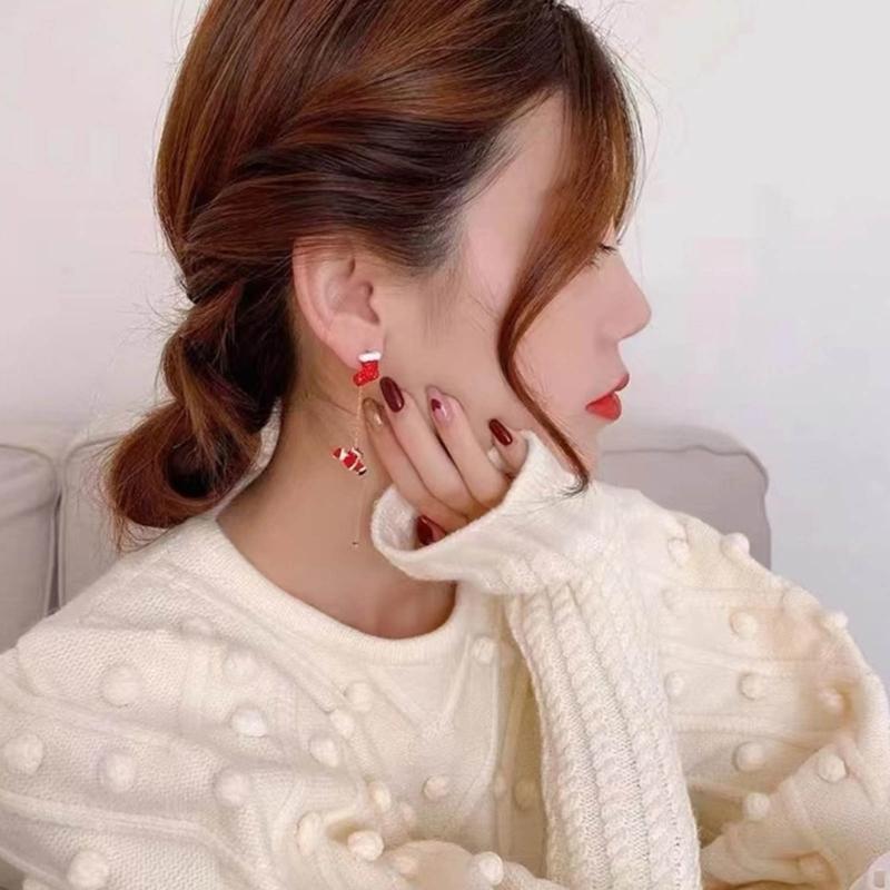 Нежные украшения Рождественская шапка Носки Серьги-снежинки Тренд 2023 Винтажный темперамент Серьги-капли для девочек Леди Подарок