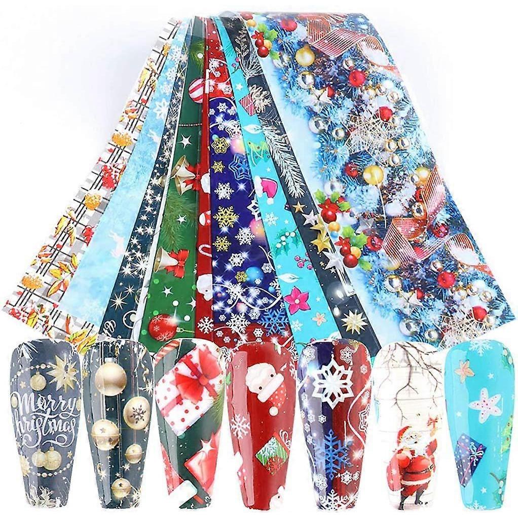 Christmas Nail Stickers -10 Sheets Christmas Nail Foil Transfers Stickers Snowflake Snowmen Santa Christmas Tree
