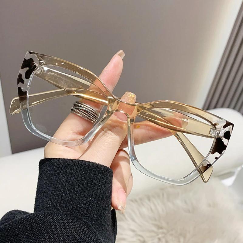 New Cat's Eye Plain Glasses Frame Women's Fashion PC Eyewear Frame Flat Glasses Luxury Anti Blue Light Optical Glasses