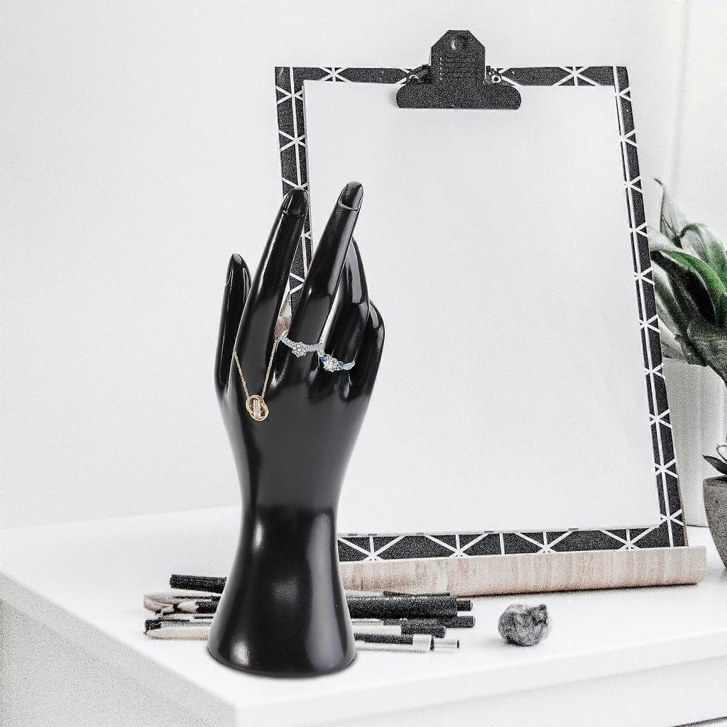 2pcs Female Mannequin Hand Model, Plastic Hand Jewelry Display Stand for Rings, Creative Ring Holder Rack, Black