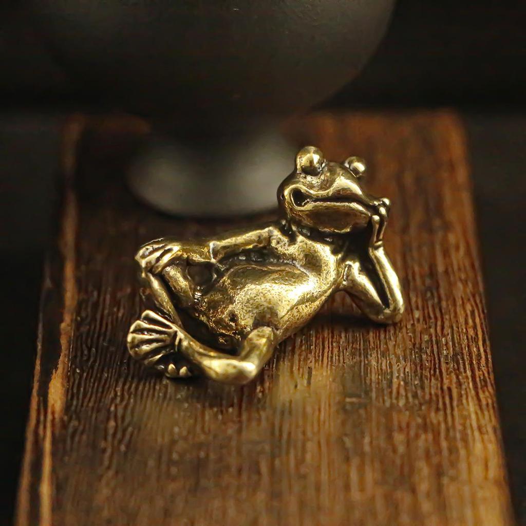 Retro Brass Sleeping Beauty Frog Sculpture - Bronze Handmade Desk Ornament