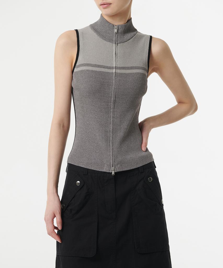 MUSINSA STANDARD WOMAN Женский укороченный жилет на молнии из фактурного трикотажа в рубчик [Серый меланж]