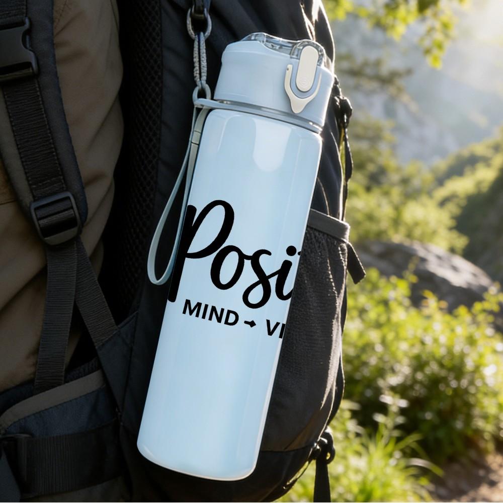 1PC Positive Mind Vibes Life Slogan Text Print 750ml Color Plastic Sports Water Bottle Leakproof Flip Straw Lid Suitable for Sports Office Home Use