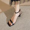 Возьмите Европу, Америку и 2025 сандалии лето 100 новые женские тонкие каблуки черные с пряжкой на одном ремешке французские с женским квадратным носком на высоком каблуке
