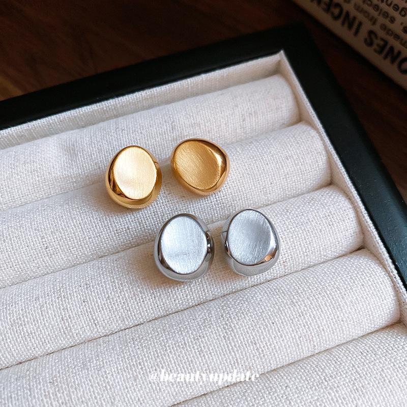 Gold-Plated Silver Irregular Bean Earrings for Women - Chic and Versatile Design