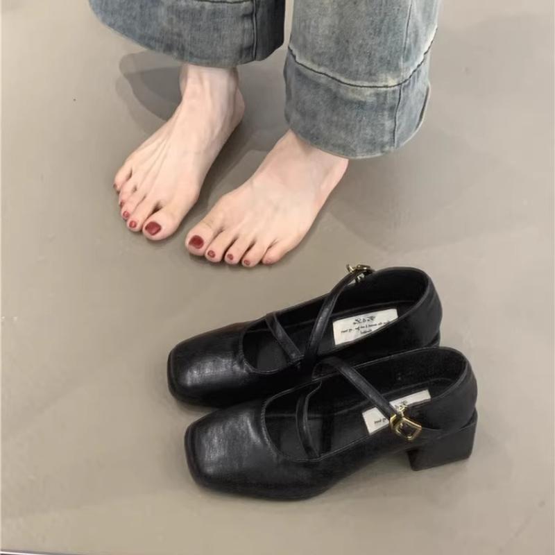 Модные туфли-лодочки с квадратным носком, осенние новинки, на одной перемычке, нескользящие, износостойкие, на блочном каблуке