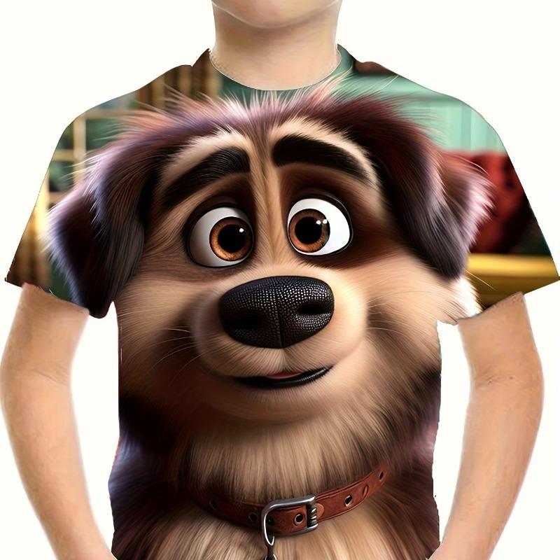 Детская одежда Футболка для мальчиков с коротким рукавом и принтом 3D-собаки Детская летняя одежда Креативная стильная уличная одежда с круглым вырезом Одежда для девочек