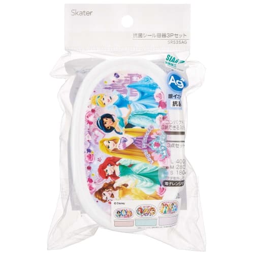 Skater Lunch Boxes, Sealable Storage Containers, Made in Japan (Large 400ml, Medium 280ml, Small 180ml), Set of 3, Ag+ Antibacterial, Disney Princess