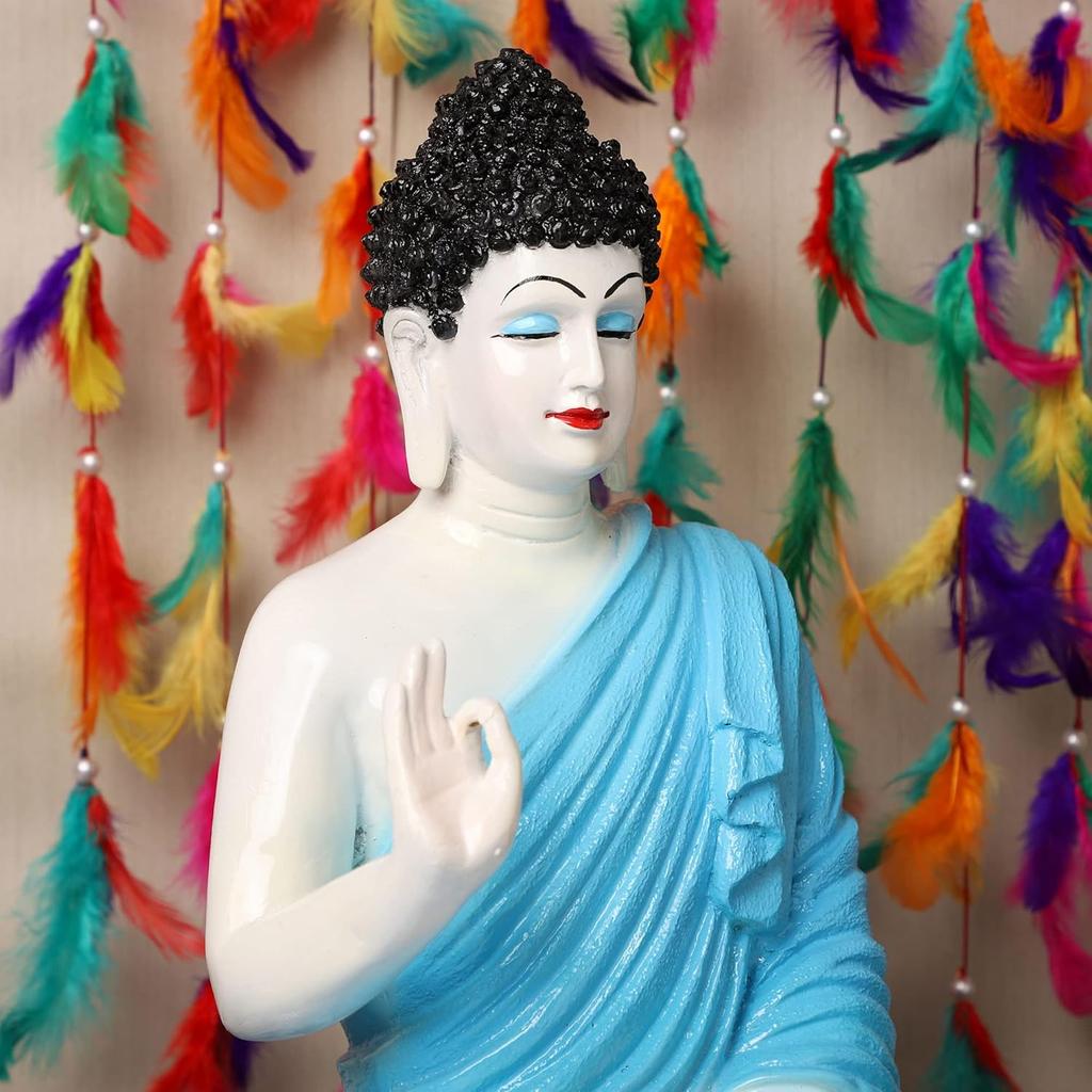 Последняя статуя сидящего Будды для декора дома и офиса, статуя идола из мраморной пыли из смолы 15 дюймов (синий)