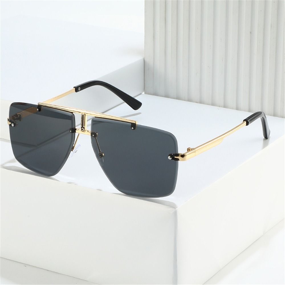 Oversized Double Bridge Frameless Sunglasses Vintage Square Frame Men's Shades Outdoor Gradient Lens UV Protection Sun Glasses