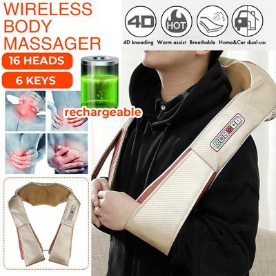 Беспроводной перезаряжаемый массажер для шеи и плеч 100-220 В, шиацу-массаж, 3D-узлы, двунаправленное вращение, опциональный нагрев