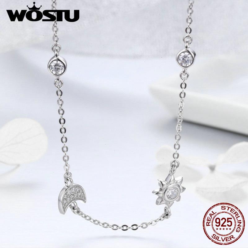 WOSTU Изысканное колье-колье с подвеской из настоящего серебра 925 пробы со сверкающей луной и звездой
