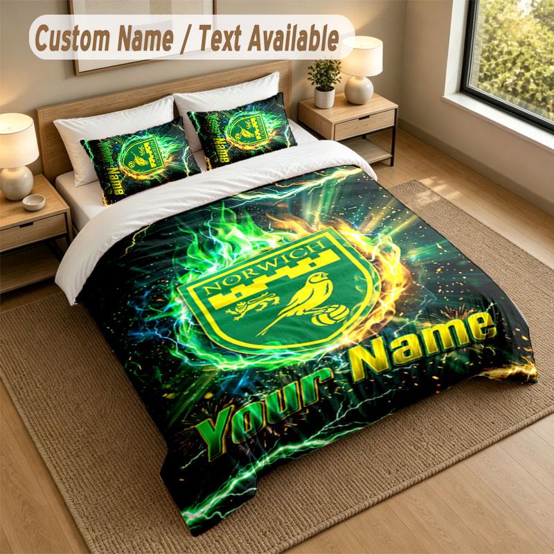 Bedding Set 1 Duvet Cover 2 Pillowcases Norwich City Print Soft Bed Linen Bedroom Decor