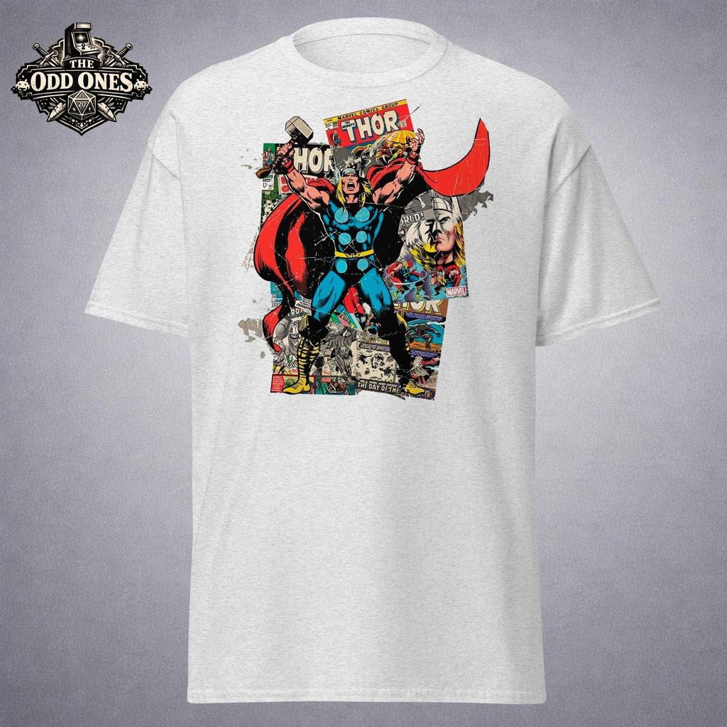 Mighty Thor Comic Cover Collage T-Shirt, Retro Superhero Graphic Tee