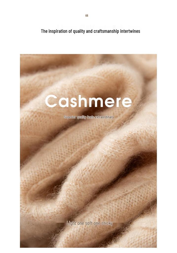 Women's Cashmere V-Neck Sweater - Aran Jacquard Knit, Loose Fit, Autumn Style