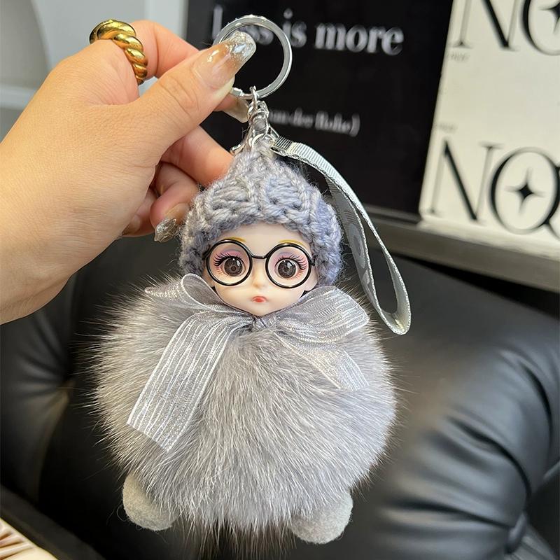 Кукла из натурального лисьего меха Брелок-подвеска для автомобиля Милая плюшевая кукла Кукла Подвеска для сумки-книги Кукла Подарок для пары