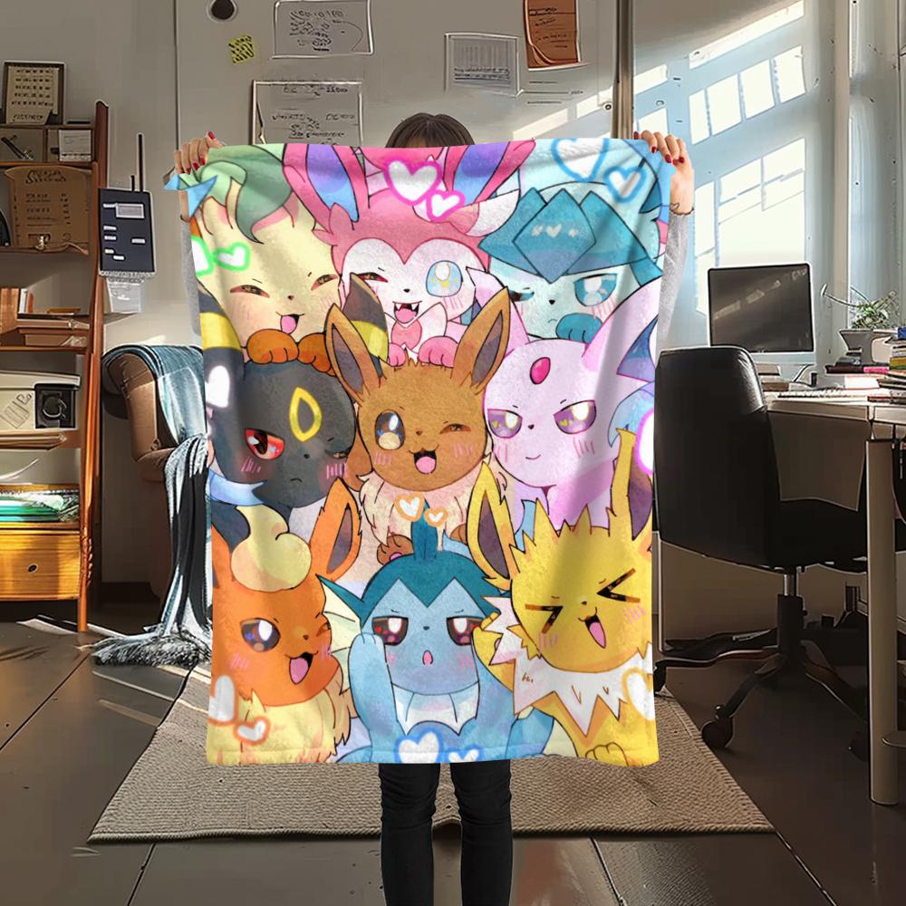 Eevee pattern Flannel Blanket, High quality Comfortable for All Seasons, Home Decor, Warmth and Comfort, Perfect for Gifts.
