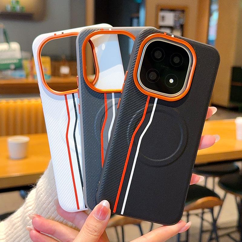 Double Line Pattern Auto Leather Phone Case for Vivo IQOO 15 Iqoo13 Magnetic Metal Lens Ring Wireless Charging Protective Cover