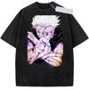 Jujutsu Kaisen Годжо Сатору Боевая стойка Винтажная стираная аниме-футболка, Унисекс Темное фэнтези Аниме-фанат Уличная одежда Футболка, 100% хлопок Повседневная с коротким рукавом