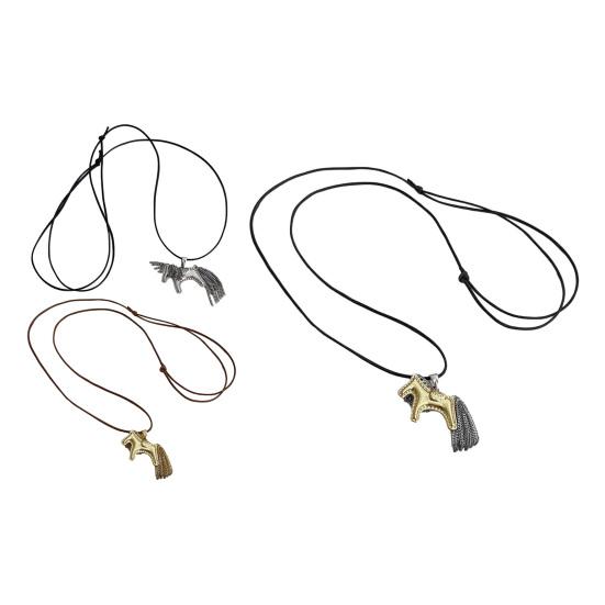 Ожерелье с подвеской в виде лошади, сплав, подвеска-лошадь с кисточкой-хвостом, грива, с регулируемым шнурком, повседневное ожерелье с животным