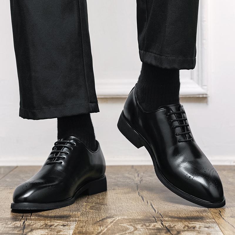 Мода 2025 Бренд Мода Заостренные Деловые Повседневные Кожаные Туфли Высокое Качество Мужские Удобные Мягкая Кожа Шнуровка Резьба Низкие Туфли