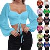 Ladies Casual Solid Color Square Neck Pullover Mesh Splicing Sexy Fashion Top