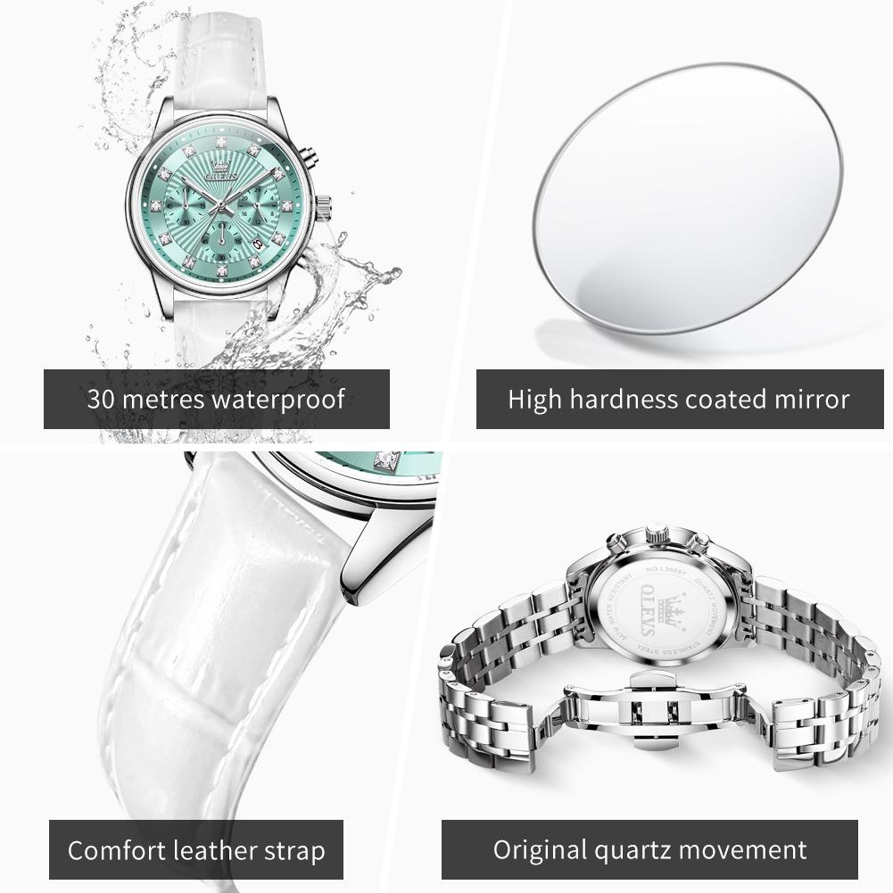 OLEVS Бизнес хронограф кварцевые часы для женщин оригинальный календарь модные женские наручные часы водонепроницаемые женские наручные часы