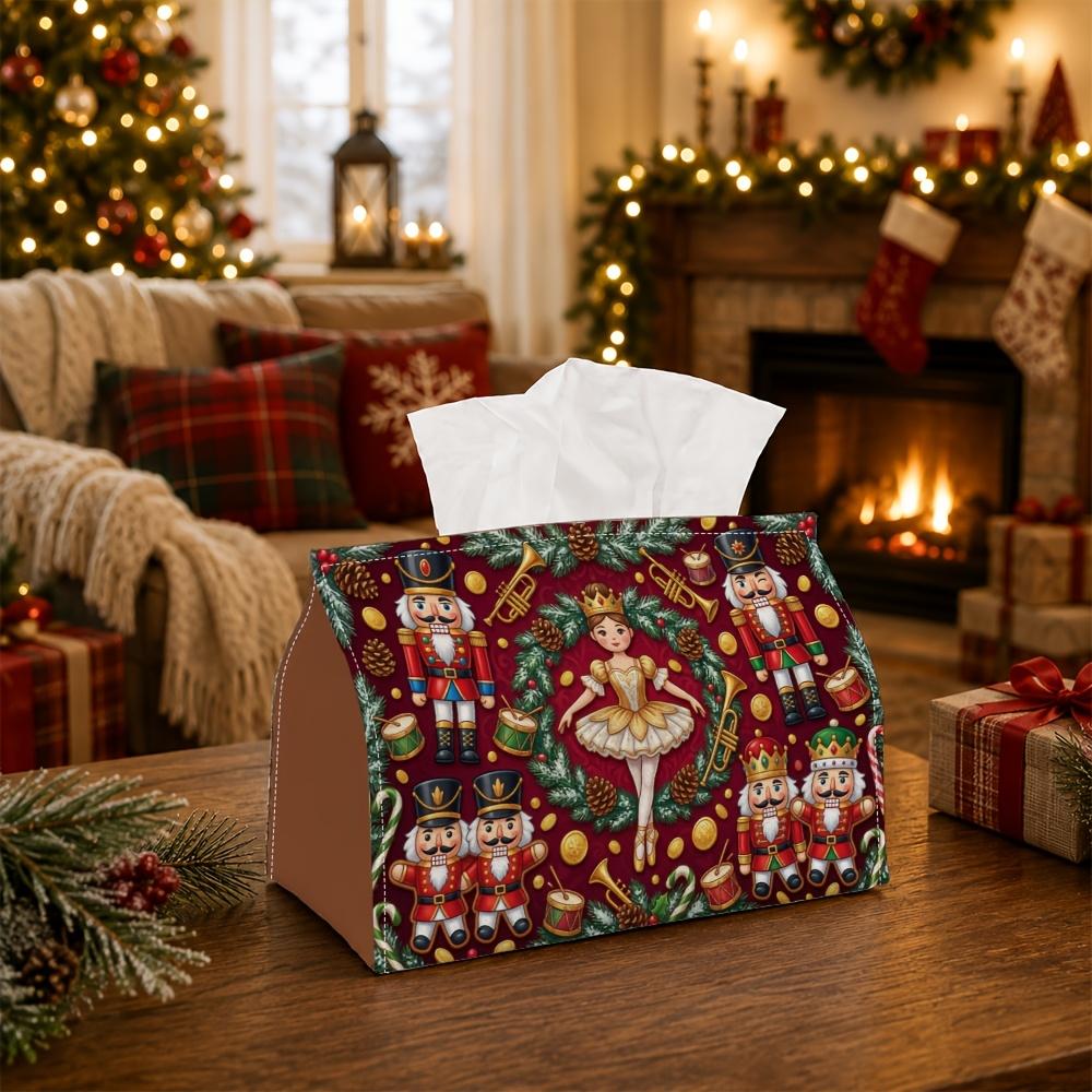 1pc Ornate Nutcracker Soldier & Ballerina Tissue Box - Elegant Holiday Napkin Holder Suitable for Rolls/Facial Tissues, Storage Box for Christmas Tabl