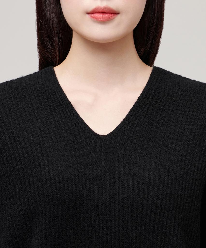 MUSINSA STANDARD WOMAN Women'S Lambswool Ribbed V-Neck Knit [Black]