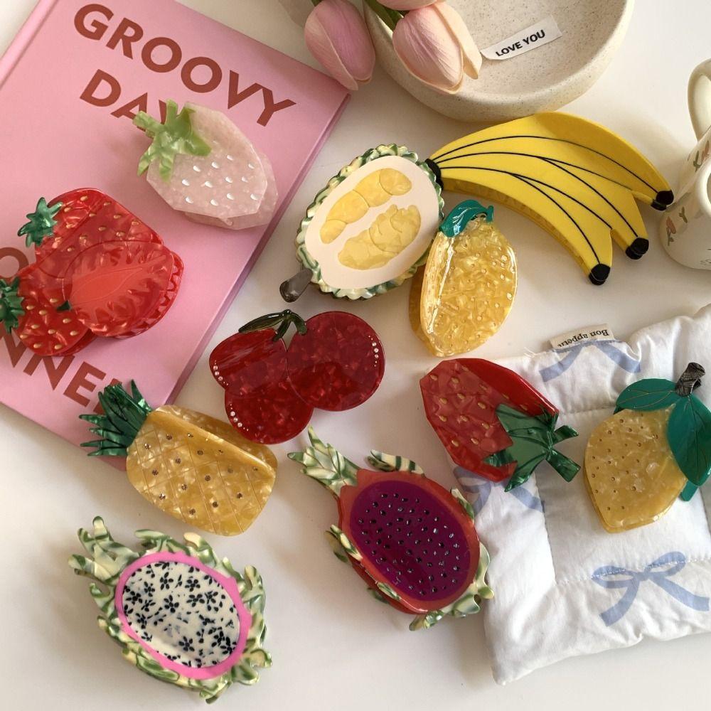 Durian Cartoon Hair Claw Strawberry Acetic Acid Shark Clip Cute Fruit Hair Grab Streetwear