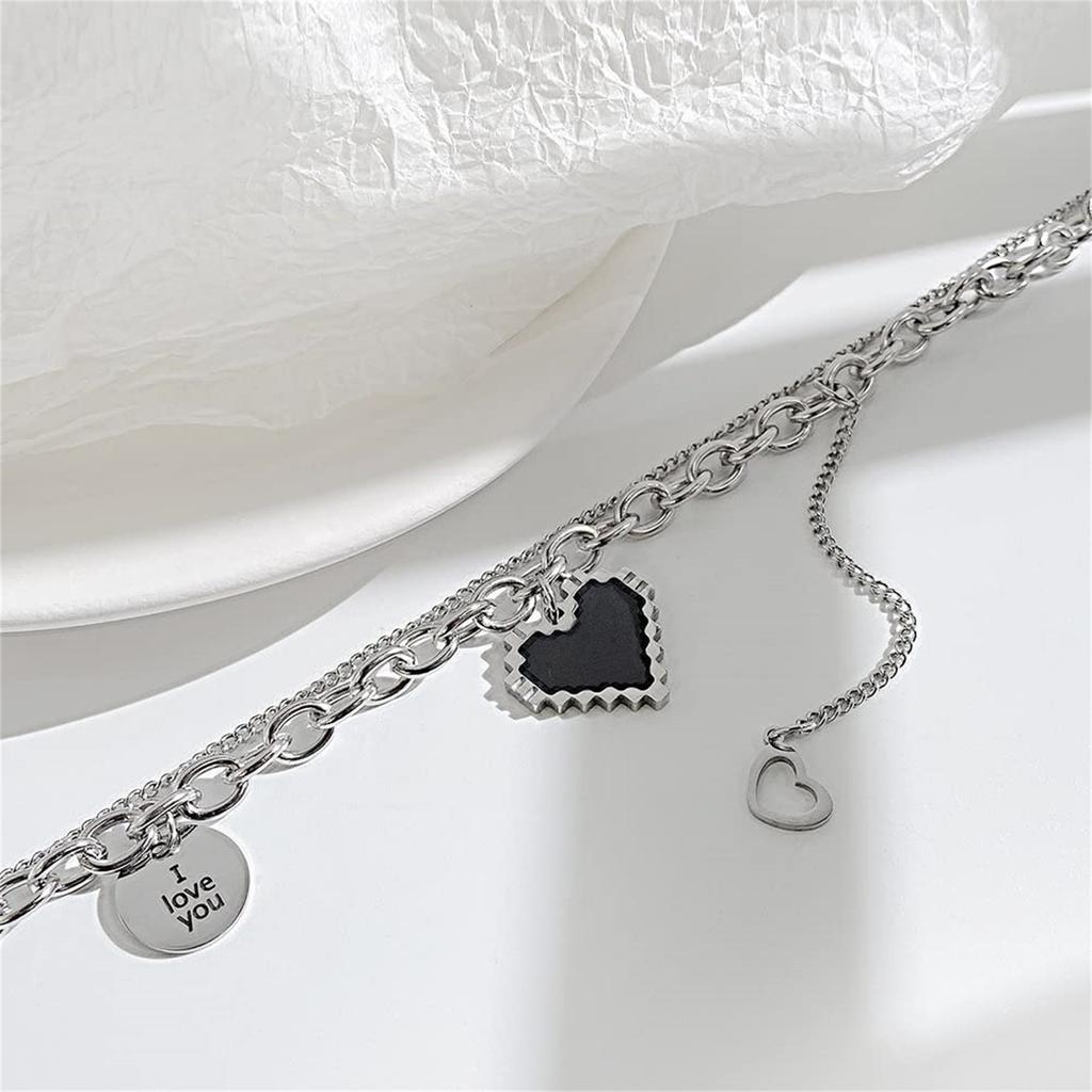 Легкий роскошный дизайн, двухслойная сложенная полоса, черное ожерелье в форме сердца, женская универсальная подвеска с буквами, хип-хоп цепочка на ключицу