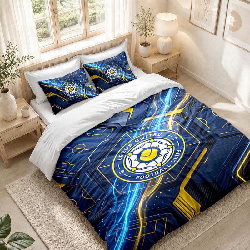 Bedding Set 1 Duvet Cover 2 Pillowcases Leeds United Football Print Bedroom Home Decoration