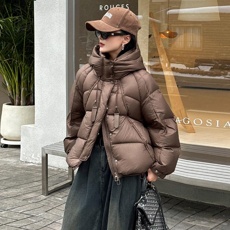 Высококачественная белая пуховая куртка с капюшоном для женщин 2024 года, новая зимняя утолщенная теплая куртка-хлеб Tide
