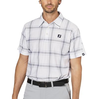 Мужская пике-рубашка для гольфа FootJoy, белый клетчатый принт, короткий рукав, размер XL (FJ-S25-S04, 34682-XL)