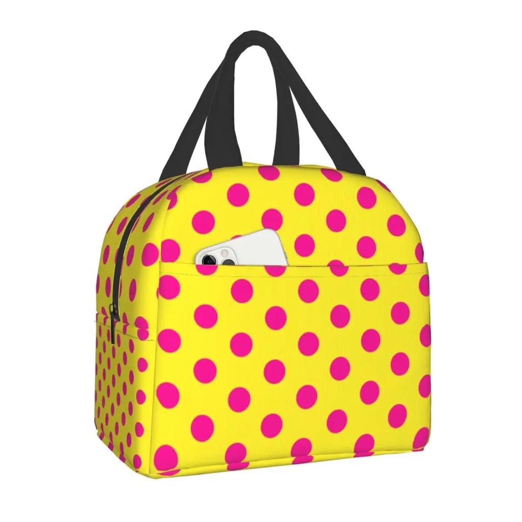 Black and White Polka Dots Lunch for Women | Portable Insulated Thermal Cooler Lunch Box Work School Travel Picnic Bags, Oxford