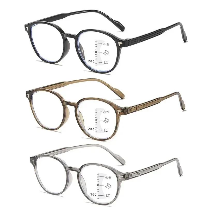 New Retro Progressive Multifocal Round Reading Glasses Far and Near Dual-purpose Presbyopia Glasses Anti Blue Light Eyewear